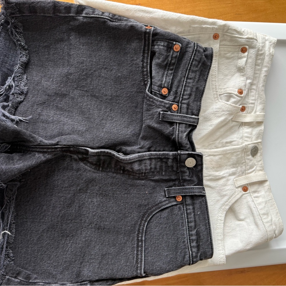 Levi's Ribcage Black and White Jean Shorts